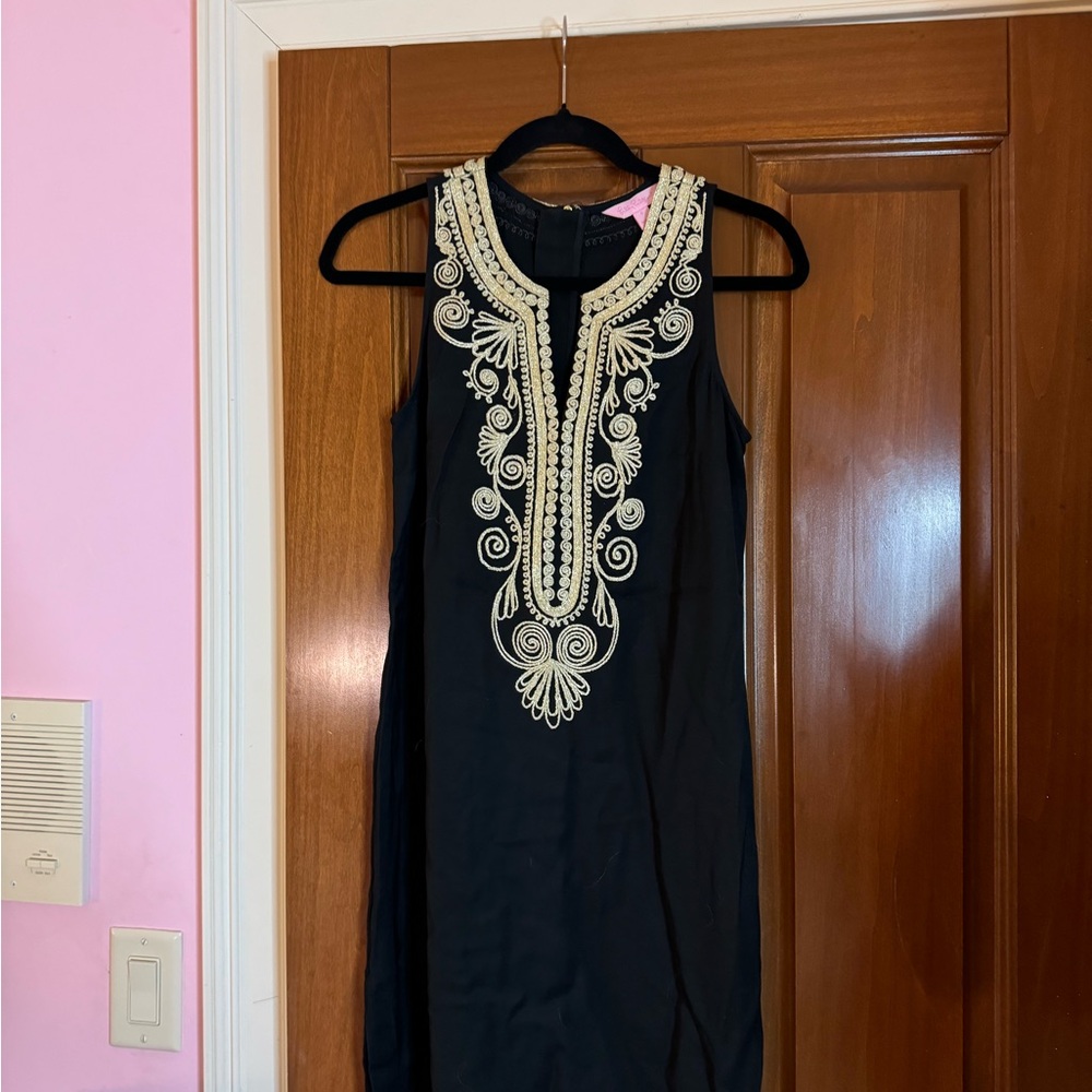 Lilly Pulitzer Black and Cream Embellished Mini Dress
